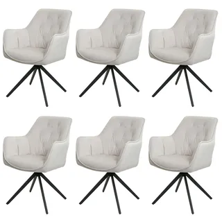 Mendler 6er-Set Esszimmerstuhl HWC-L80, Küchenstuhl Polsterstuhl Stuhl mit Armlehne, drehbar, Metall Stoff/Textil ~ creme-beige