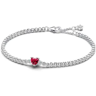 Pandora Rotes Funkelndes Herz Tennisarmband aus Sterling-Silber mit rotem künstlichen Kristall, Timeless Kollektion, 16cm, 590041C02-16