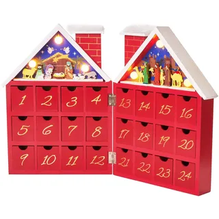 Wiederverwendbarer Adventskalender Rotes Weihnachtshaus 21 x 9 x 30 cm
