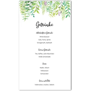 10 Menükarten Hochzeit zum Bedrucken Getränkekarten Tischdeko Hochzeit Platzkarten (Grüne Hochzeit)