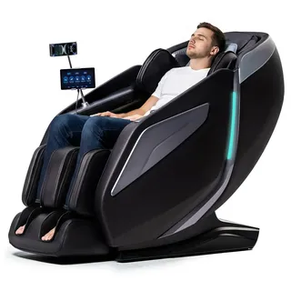 RelaxRelife Ganzkörpermassagesessel mit Zero Gravity Body Scan 4D Intelligent Shiatsu Massage, Rücken/Beinheizung mit AI Sprachsteuerung Bluetooth Lautsprecher SL Track Massage Schwarz