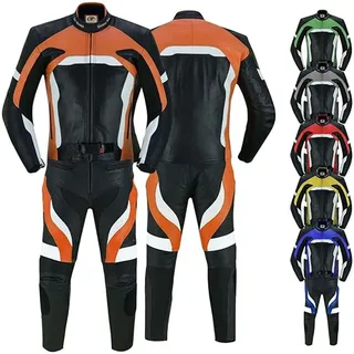 German Wear 2-teiler Motorradkombi Biker lederkombi aus Rindsleder, 60/4XL, Orange - 60