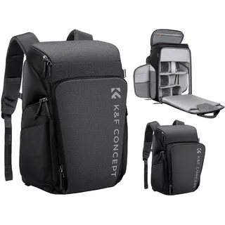 K&F Concept Kamerarucksack, Fotorucksack für Fotografen, Kamerarucksack mit 16Zoll-Laptopfach, kompatibel für Canon/Nikon/Sony/DJI Mavic Drone (Alpha Rucksack 25L), Grau