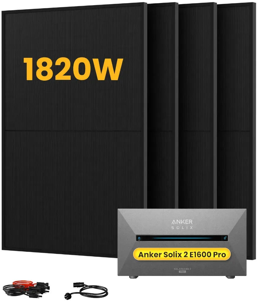 Anker SOLIX Solarbank 2 E1600 Pro All-in-One Speicher für Balkonkraftwerk, mit 4 x 455W Bifaziale Solarmodule,by Powerness - 1600Wh / ohne Zubehör / Selbstabholung