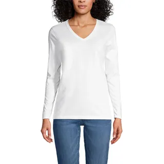 Lands' End Damen-T-Shirt aus Supima-Baumwolle, langärmelig, V-Ausschnitt, in Amerika gewachsen, Weiss/opulenter Garten, X-Groß - XL