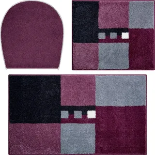 Linea Due Badteppich 100% Polyacryl, ultra soft, rutschfest, ÖKO-TEX-zertifiziert, 5 Jahre Garantie, MERKUR, Set 3-teilig m.A. 3 SET, beere