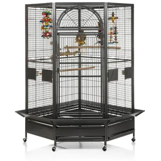 Montana Cages Vogelkäfig Eckkäfig DENVER - Eckvoliere XXL, Papageienkäfig, Papageienvoliere, Anthrazit schwarz