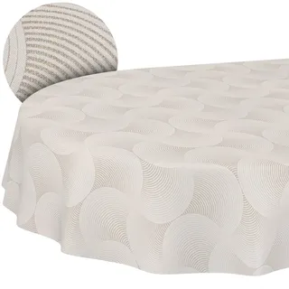 Tischdecke abwaschbar Tischtuch Lotuseffekt pflegeleicht aus Baumwolle Polyester schmutzabweisend Outdoor Gartentischdecke Curva Grau Oval 180x140cm
