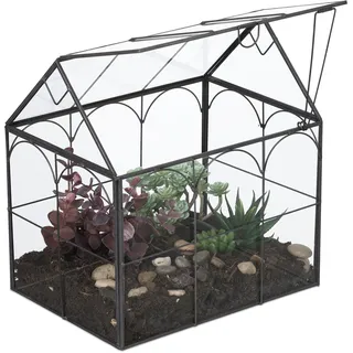Relaxdays Pflanzenterrarium Glas & Zinn schwarz