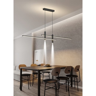 Moderne LED Pendelleuchte Esstisch Hängelampe Dimmbar Mit Fernbedienung Esszimmer Hängeleuchte Esszimmerlampe Pendellampe Höhenverstellbar Kronleuchter für Büro Hängeleuchte (Schwarz, L120cm)