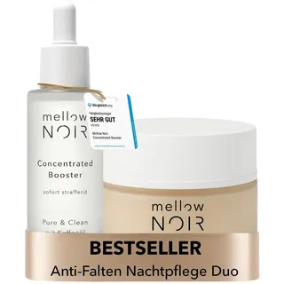mellow NOIR Anti-Falten Nachtpflege Duo - Hyaluronserum mit täglicher Nachtcreme - Sofort Straffend, Reduziert sichtbare Poren & Rötungen - Für eine ebenere Haut - Vegan - zertifizierte Naturkosmetik
