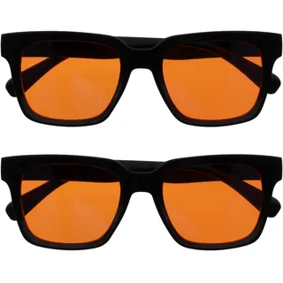 OPULIZE ERA Sonnenbrille – Orangefarbene Gläser – 2er-Pack - Entspiegelt & blendfrei – Polarisierte Gläser mit UV400-Schutz – Übergroßer rechteckiger Rahmen – Federscharniere – Schwarz – Herren Damen
