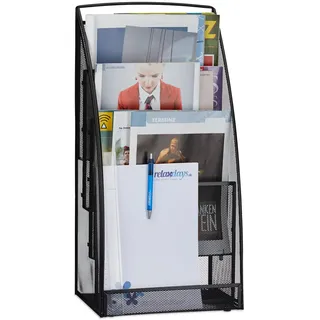 Relaxdays Magazinständer Metall, groß, 4 Fächer, Zeitungsständer, modern, Büro, Wartebereich, HBT 60x30x22 cm, schwarz