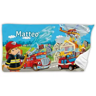 Unikatolo Kinder Handtuch Feuerwehr mit Name personalisiert 50 x 100 cm | Strandtuch Bedruckt individuelles Geschenk Kinder Ostern Taufe Schulanfang Geburt Geburtstag Kindergeburtstag