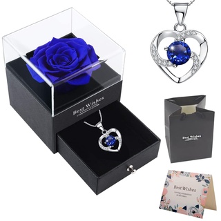 OIOYLEY Ewige Rose Geschenkbox mit Splitter Halskette, Konservierte Rose, Rosen Geschenke für Frauen für Valentinstag, Muttertag, Jahrestag, Geburtstag für Mutter, Schwester, Ehefrau (Blaue Rosen)