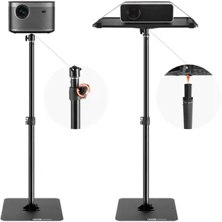 Vevor Projektorständer Projektor Bodenständer, höhenverstellbar von 77 bis 161 cm, Projektorhalterung mit Ablage, ideal für Filme im Freien Zuhause im Büro auf der Bühne und im Studio, schwarz