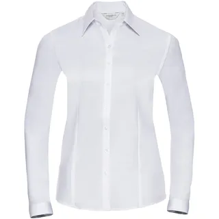 Russell Collection Taillierte Herringbone Bluse  Langarm, white, XS