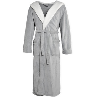 CELINATEX Texas Bademantel Kapuze XL grau creme weiß Mikrofaser Damen Herren Morgenmantel Coral Fleece Mantel