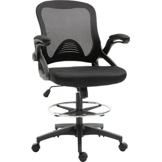 Vinsetto Mesh Zeichenstuhl, mit Rollen 106-126 cm Höhenverstellbarer Drehstuhl mit verstellbarem Fußring, Arbeitsstuhl für Zuhause, Schwarz