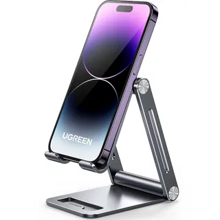 UGREEN Handy Ständer Verstellbar Aluminium Handyständer für Tisch Handyhalterung Handyhalter Schreibtisch kompatibel mit iPhone 17 16 15 14 13 Pro Max, Galaxy S23 Ultra, Huawei bis 7,9 Zoll (Grau)