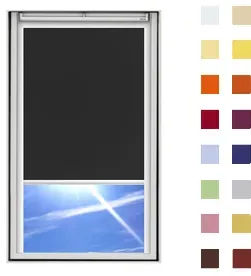 Dachfensterrollo guenstig nach Maß, Stoff Polyester, Farbe schwarz, mit Kassette oder als Springrollo, weitere 120 Farben im Shop
