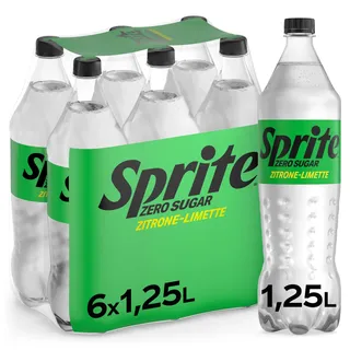 Sprite Zero Zitrone-Limette Limonade – zuckerfreies, kalorienfreies Erfrischungsgetränk mit fruchtigem Zitronen-Geschmack – 6x 1,25L Einweg PET Flaschen – Vorratspack