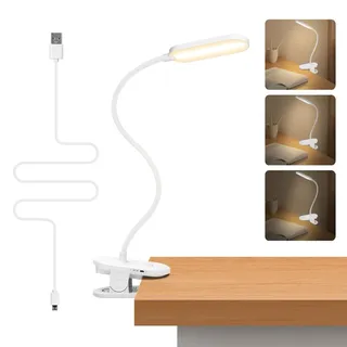 Aigostar Leselampe Bett Akku, Klemmlampe 4000K, 360° Flexibel Klemmleuchte, Bettlampe mit 3 Helligkeitsmodi, USB-Kabel, Weiß