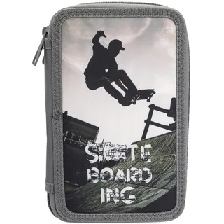 IDENA Federmappe Triple Skateboard, gefülltes Federmäppchen mit 47 Teilen