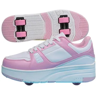 Mateju 2-in-1 Rollschuhe für Jungen und Mädchen - Kinder Turnschuhe Mit 4 Versenkbaren Rollen, Skateboardschuhe, 29 EU Rosa - 29 EU