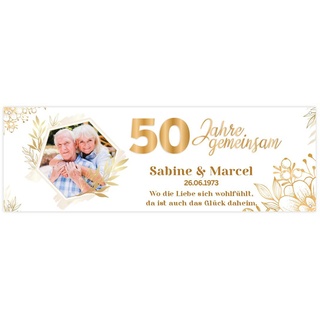 Personalisiertes Banner zur goldenen Hochzeit mit Foto und Wunschtext - 50 Jahre gemeinsam -Dekoration -Jubiläumsbanner- 150x50cm oder 225x75cm