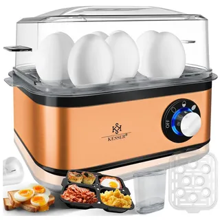 Kesser Eierkocher für 1 bis 8 Eier elektrisch aus Edelstahl 500W & Warmhaltefunktion LED-Drehschalter Spülmaschinenfest | Schwarz | Kupfer
