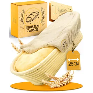 krustenzauber Gärkorb Gärkorb mit Leinentuch, Bäckermesser und weiteres Brot Backen Zubehör, Gärkorb 28cm Oval