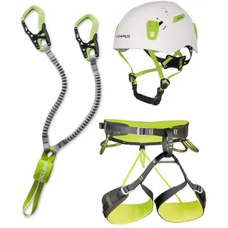 EDELRID Klettersteigset Cable Kit 6.0 + Klettergurt Camp Größe L + Helm Camp Titan White 54-62cm