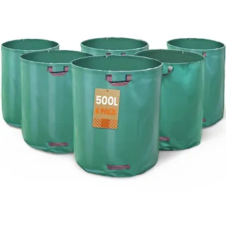 VOUNOT VOUNOT® Gartenabfallsack 500 Liter, 6er Gartensäcke für Grünabfall, Selbststehend und Falt, Laubsack Selbstaufstellend aus robustem Polypropylen-Gewebe (PP) 150gsm