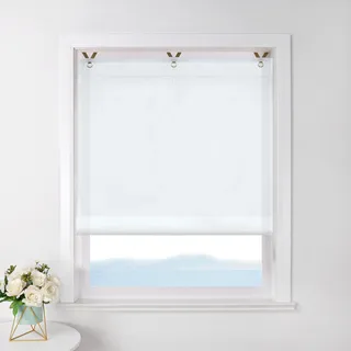 ESLIR Raffrollo ohne Bohren Raffgardine Transparent mit Ösen Farbverlauf Gardinen mit Haken Ösenrollo Modern Vorhänge Weiß BxH 60x130cm 1 Stück