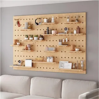 HJZALMI Stecktafel Wand Lochplatte, Holz-Steckbrett, DIY-Aufbewahrungs- Und Anzeigetafeln, Dekorative Wandhakenleiste, Stecktafel-Kombi-Set (Farbe : Braun, Größe : A)