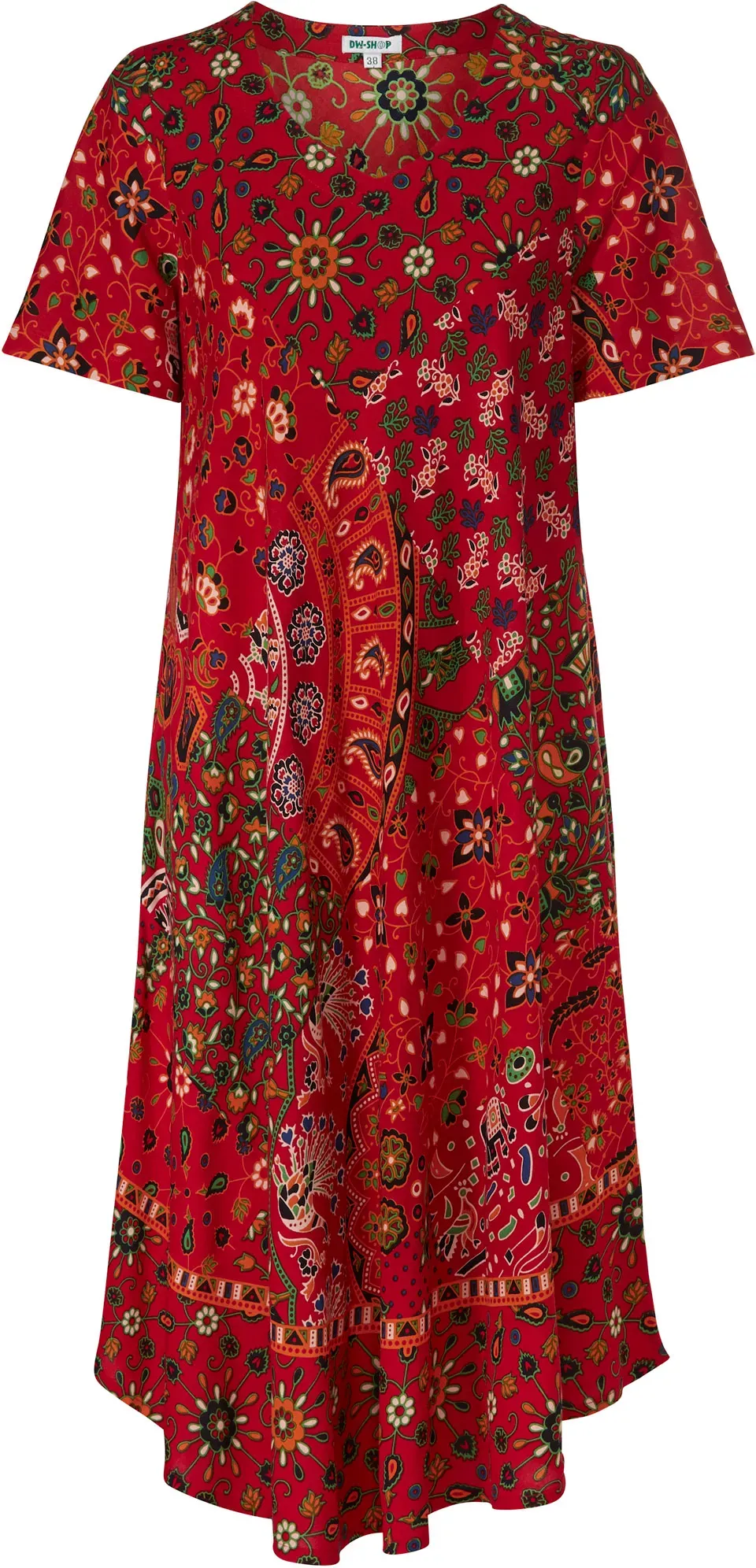 Viskose-Kleid, Druck rot, 50