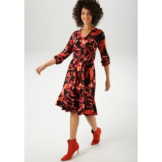 Aniston CASUAL Jerseykleid Blüten/Blätter Braun/Rot/Schwarz 48