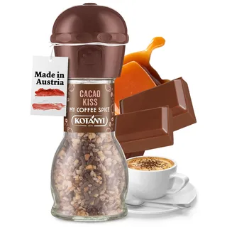 KOTÁNYI Cacao Kiss Kaffee Topping - Mit Schokoladen Krokant, gemahlenem Zimt & Vanille - Passend als Topping für Kaffee, Eiskaffee & Desserts - Inkl. Gewürzmühle mit verstellbaren Mahlgraden