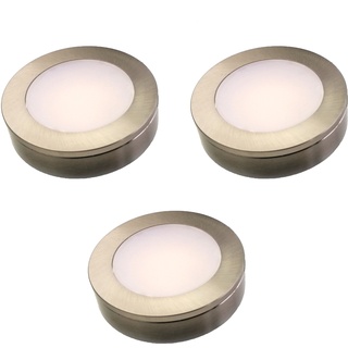 Kalb Material Für Möbel 3er Set LED Einbauspot Unterbauspot Edelstahl gebürstet 12VDC 3 Watt Warmweiß 6,3 cm Ø Einbaustrahler für Möbel inkl. Aufsatzring