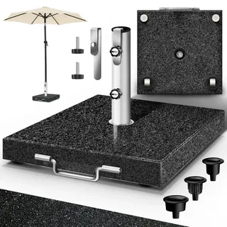 tillvex Granit Sonnenschirmständer mit Rollen & Transportgriff 27 kg Eckig Schirmständer Sonnenschirm mit Edelstahlrohr Balkonschirmständer für Schirmstöcke 16-48 mm & 250 cm Schirmdurchmesser