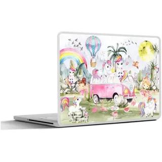 MuchoWow Laptop-Aufkleber Einhorn - Regenbogen - Kinder - Mädchen - Auto, (1tlg), Selbstklebendes Laptop Folien Cover, Sticker, Kratzschutz, 40x30 cm bunt Ø 50.00 cm x 40 cm x 30 cm