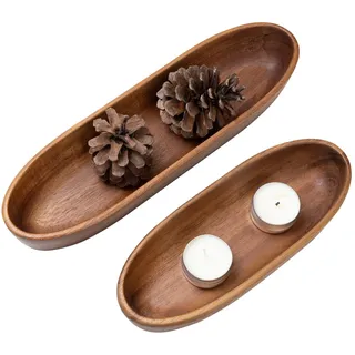 Navaris 2er Set Holzschale - 2x Dekoschale aus Akazienholz - 2er Pack Schlüssel Schale länglich - Deko Schale Holzschüssel Set klein - Holz Schüssel Set - kleine Schalen