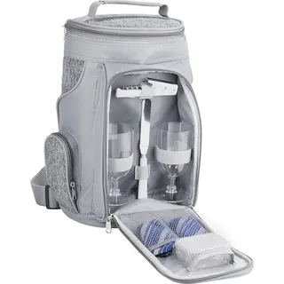 Brubaker Kühltasche für 2 Flaschen Wein und Champagner bis 1,5 l, gepolsterte Weinkühltasche - Picknicktasche isoliert, Thermotasche - tragbar mit Henkel in Grau