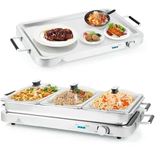 Costway 3-in-1 Elektrischer Warmhaleteller 9 L mit Temperaturregler bis 150°C, Speisewärmer, 9L Edelstahl Silber