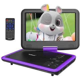 ieGeek 11,5" Tragbarer DVD Player mit 9,5" HD-Schwenkbaren Bildschirm Portabler DVD-Player (1024×600, Unterstützung Sync TV/USB/TF-Karte [Kein Blu-ray], 32 GB Festplatte, 4-6 Stunden Wiederaufladbare Batterie, DVD Player Auto) lila