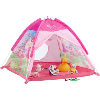 Relaxdays Spielzelt Mädchen, Kinderspielzeit mit Feen-Schloss, Spielhaus für Innen & Außen, HBT 90x118x115 cm, Pink