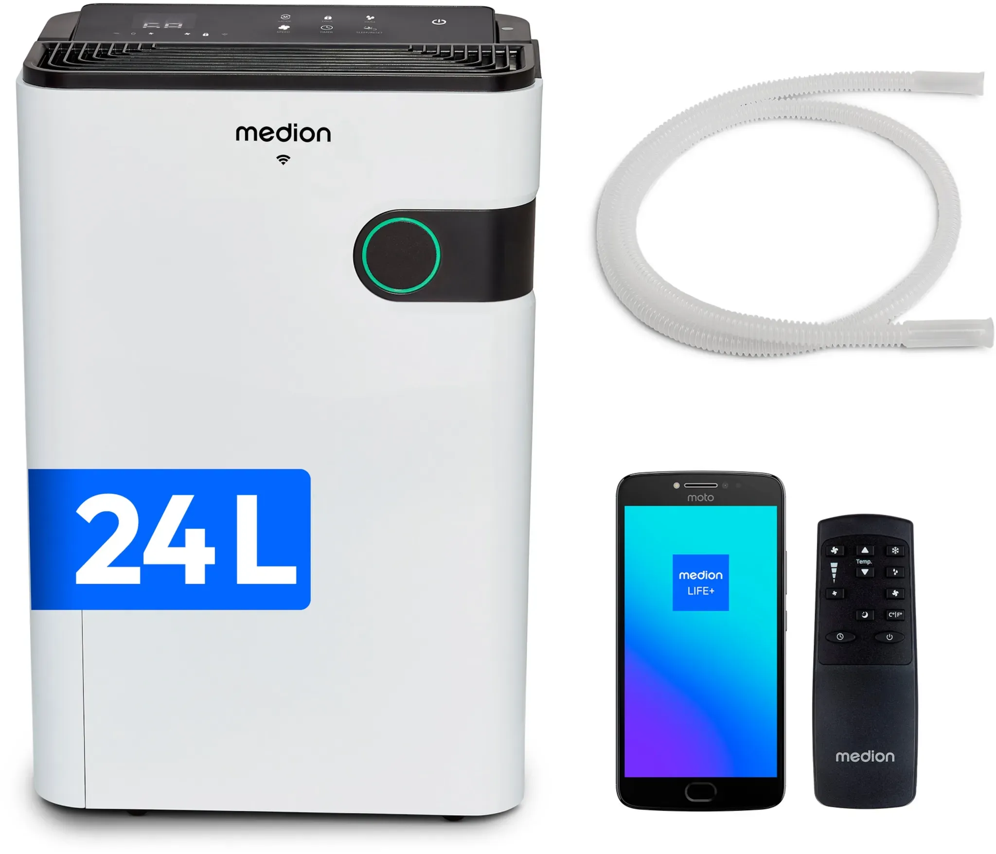 MEDION Smarter Luftentfeuchter DH30S (MD12044), Steuerung per App, Leistung max. 280W, Volumen Wassertank ca. 5L, 2 Geschwindigkeitsstufen, Touch-Bedienung