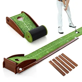 LIFEZEAL Golf Putting Matte, Golfmatte mit Löchern, Tragbarer Golf Übungsmatte mit automatischer Rückkehr, Golfübungsgeräte mit 3 Bälle, Golf Matte für den Innenbereich & Außenbereich (1 Loch)