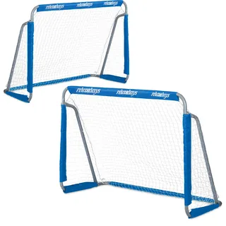 Relaxdays Fußballtor Garten, 2er Set, Kinder & Erwachsene, HBT 110 x 150 x 75 cm, Metall, stabile Tore für Fußball, blau